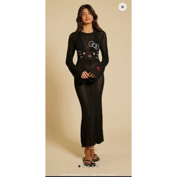 Hello Kitty x F21 Crochet Maxi Dress Women Medium CoverUp Travel Vacation Resort - Picture 1 of 7